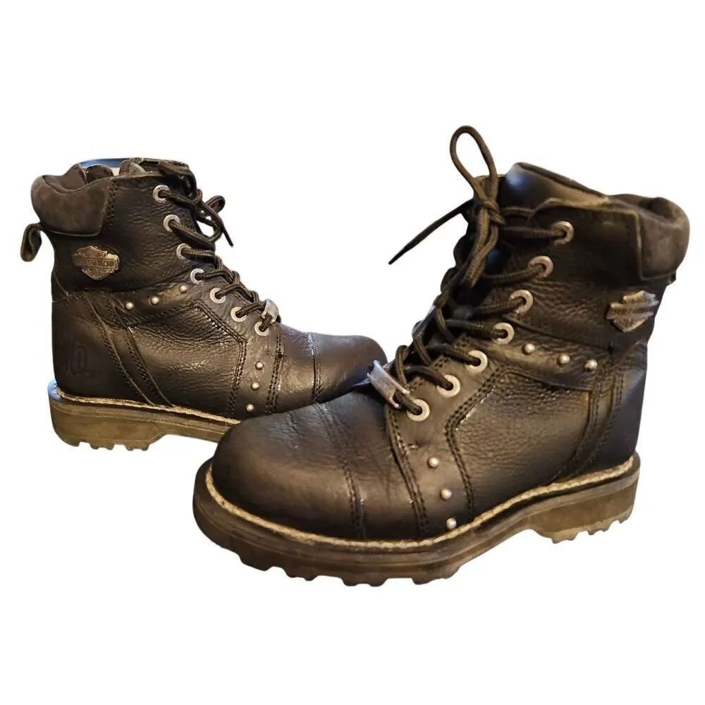 Harley-Davidson Women's Oakleigh D84276 Brown Lace Up Biker Boots - Size 8 M